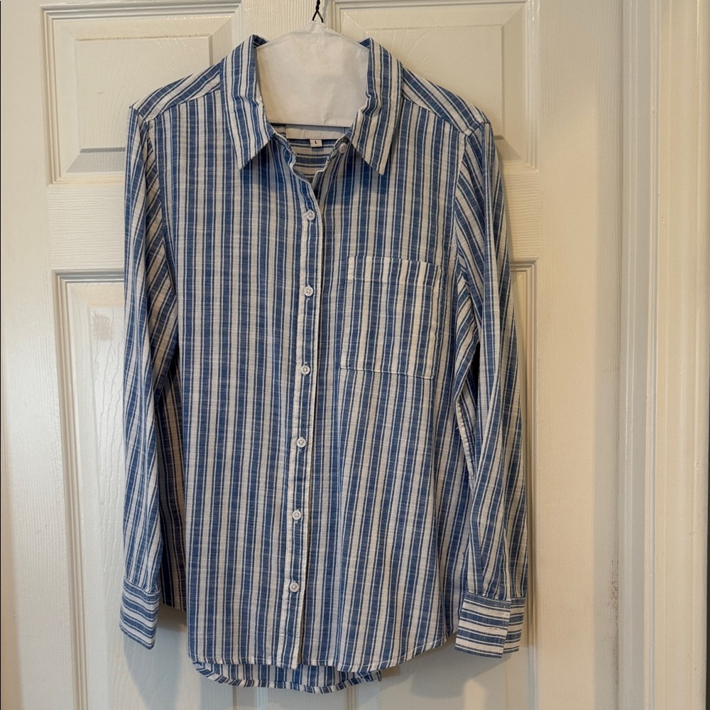 Classic Blue Striped Women's Button Down Shirt